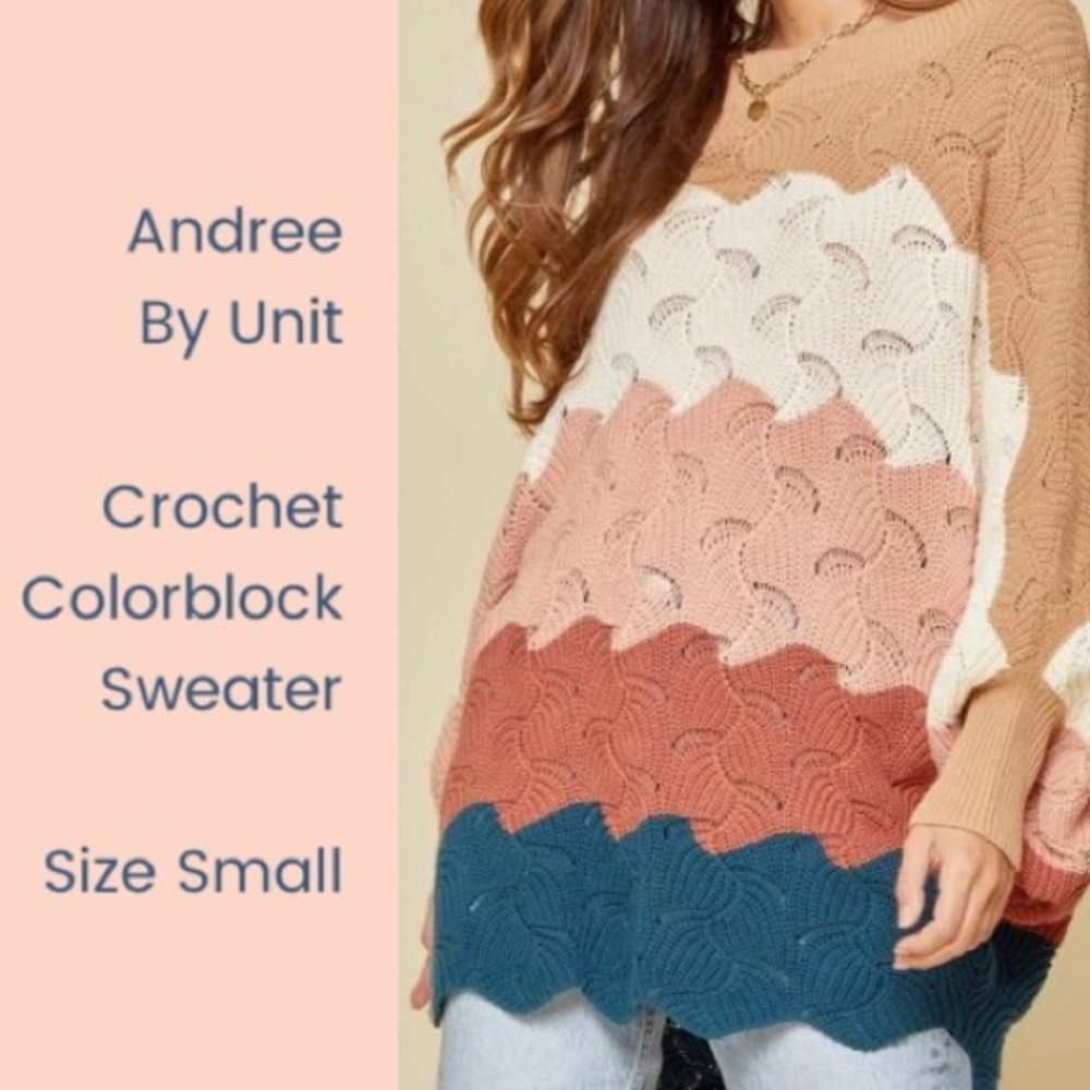 Andree by Unit crochet colorblock sweater, size small